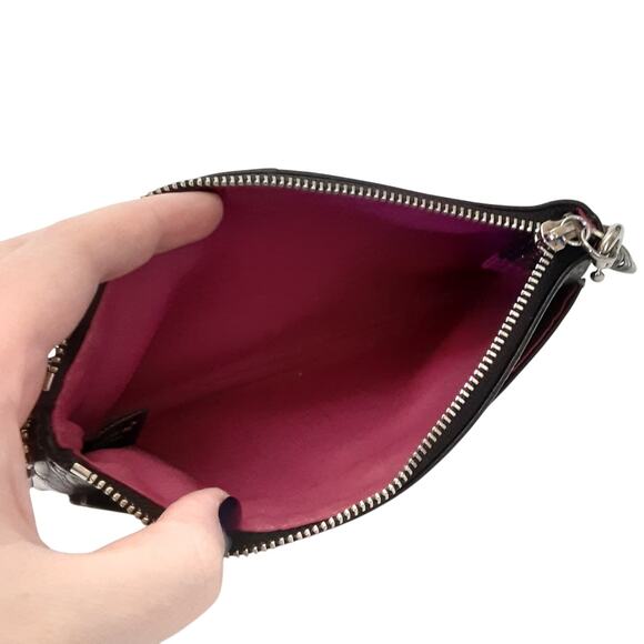 Coach Wristlet Black Pebble Leather Cognac Brown Strap Vintage Clutch Old Money - Picture 6 of 10